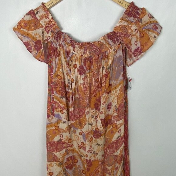 Free People Bohemian Wide Leg Orange Yellow Floral Jumpsuit Carmen Smock XS Boho - Picture 9 of 15